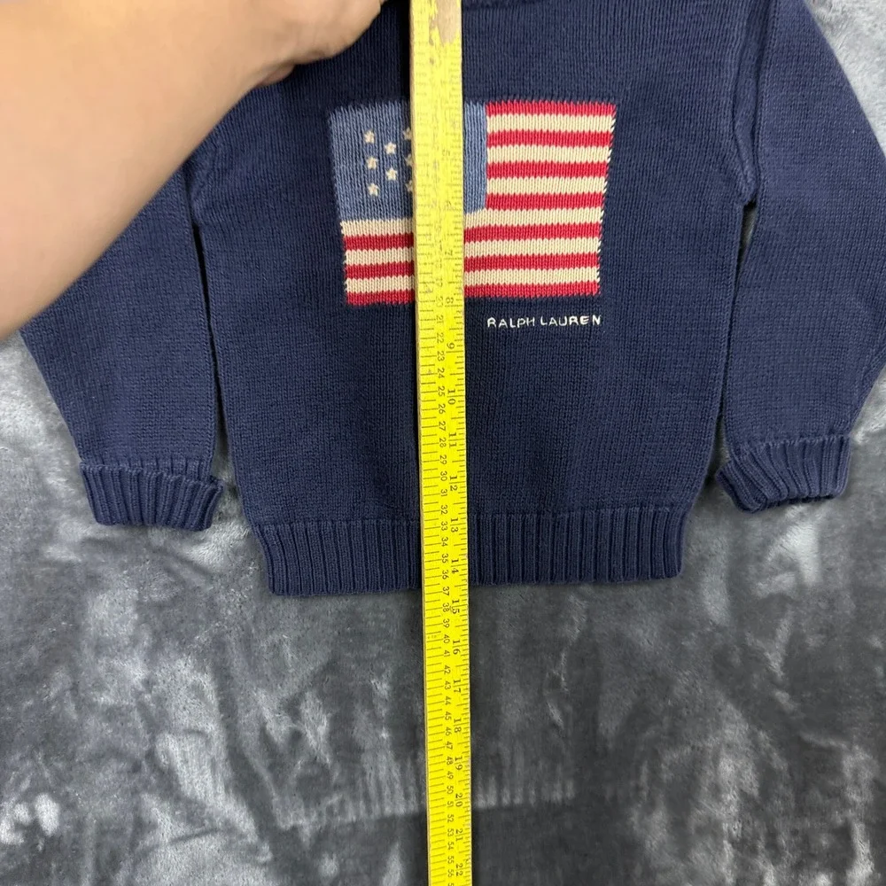Ralph Lauren Sweater Toddler 2T Navy Blue American Flag Knit Button Shoulder